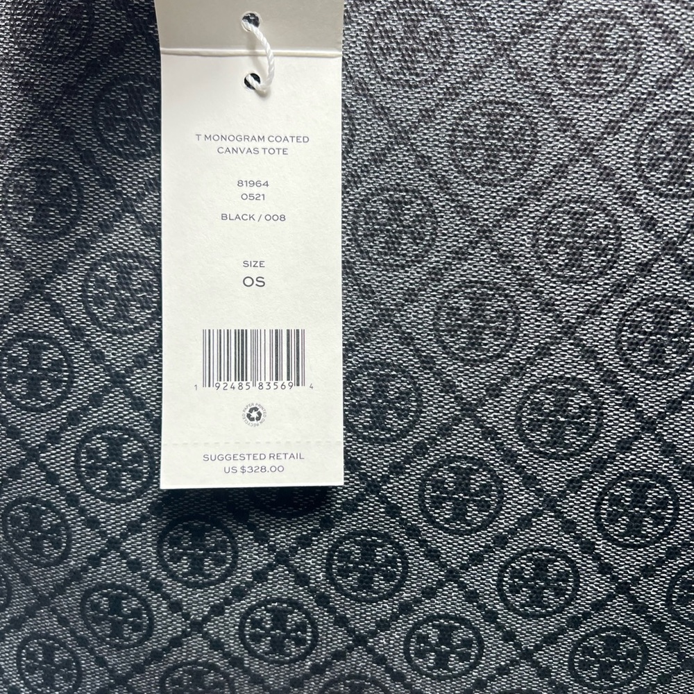 Tory Burch T Monogram Coated Canvas Tote Bag In Black MSRP $328 - Picture 6 of 7